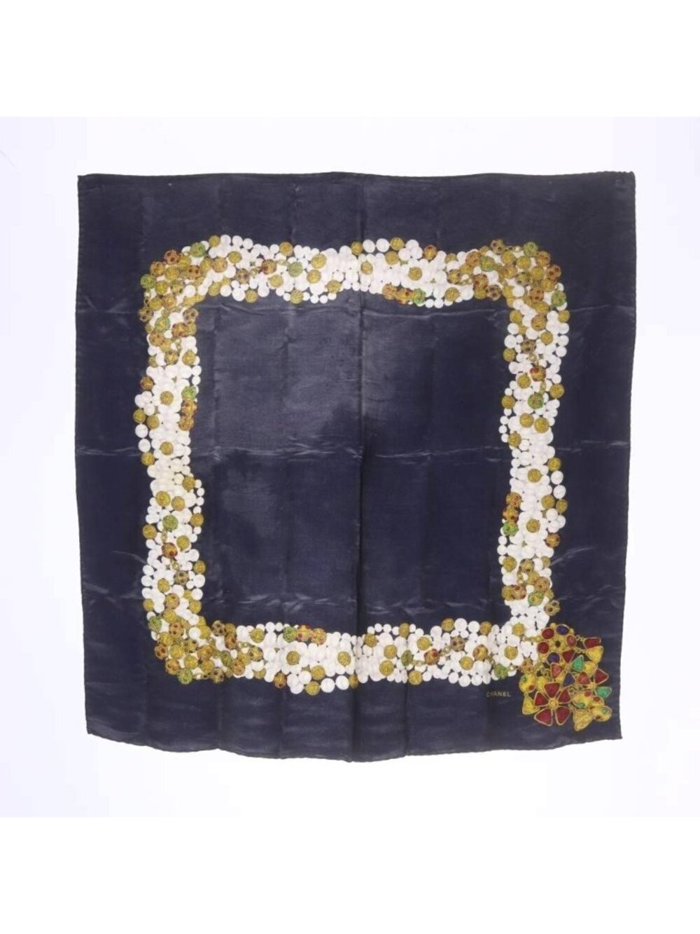Chanel Scarf Pocket Square Border Pattern Navy
